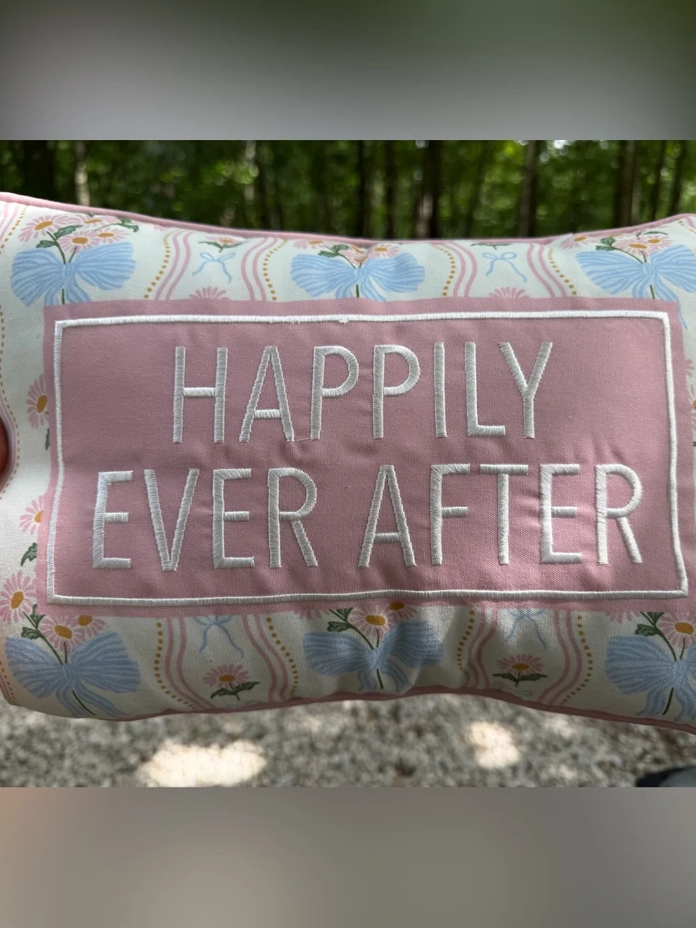 Francesca's Pink Floral Embroidered Accent Pillow